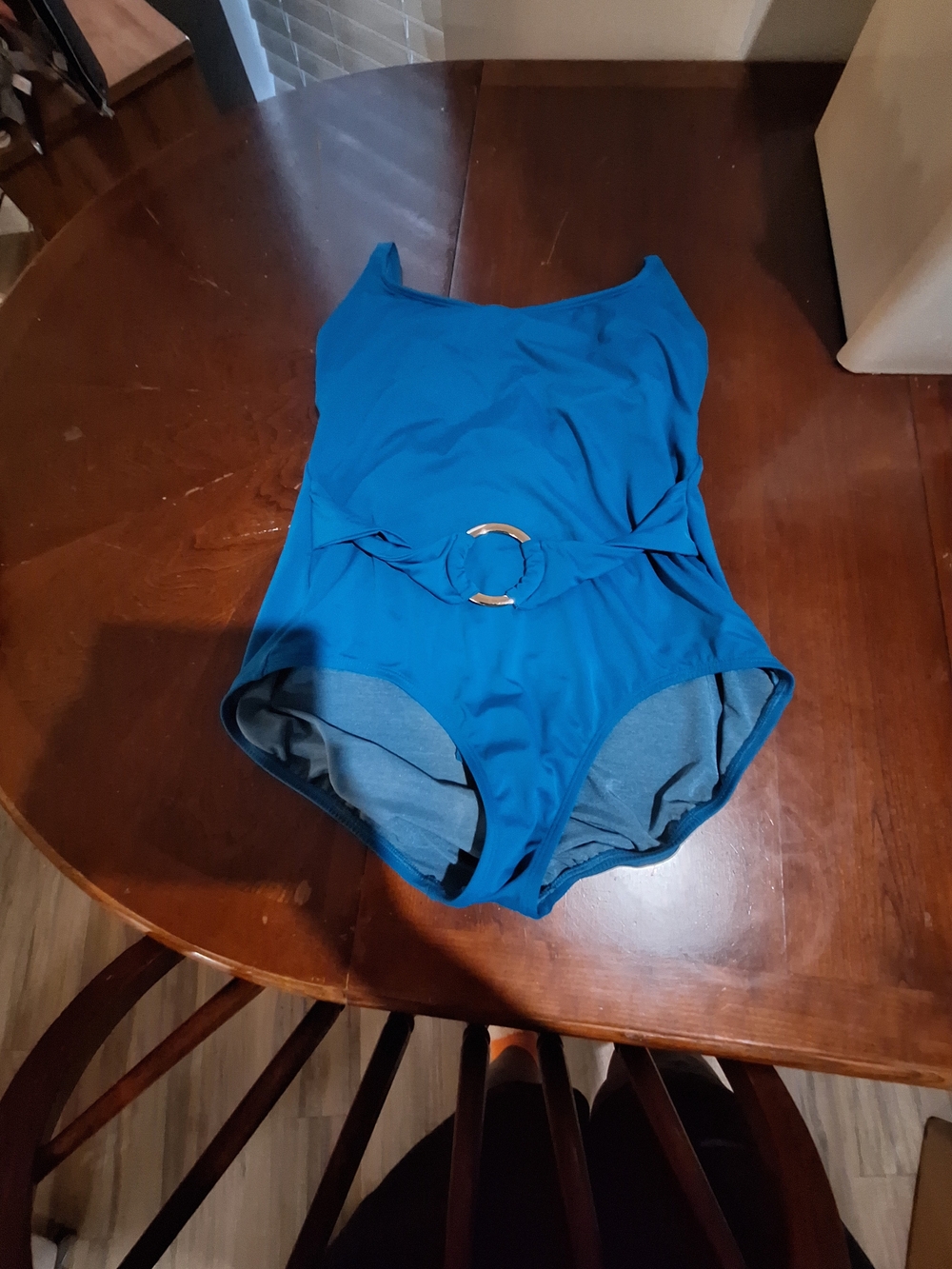 Girls Blue One-Piece Swimsuit with Decorative Ring